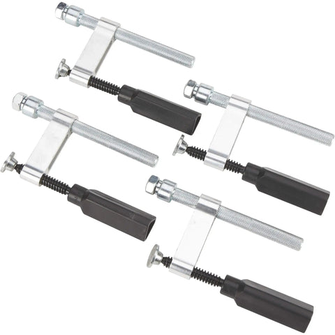 4 Piece Welding Table Clamp Kit With Lightweight Aluminum Frame And ABS Handle, Easy Setup And Adjustable 4 Inch Throat Depth, Fits 16mm Hole Tables For Secure Hold, Black Metallic Finish displayed from above
