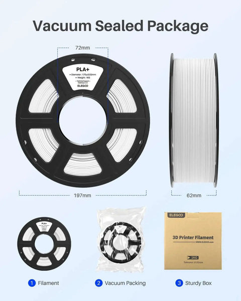 PLA Plus Filament 1.75mm White 2kg Dual Spool Pack For Most FDM Printers, spool in vacuum sealed package with box