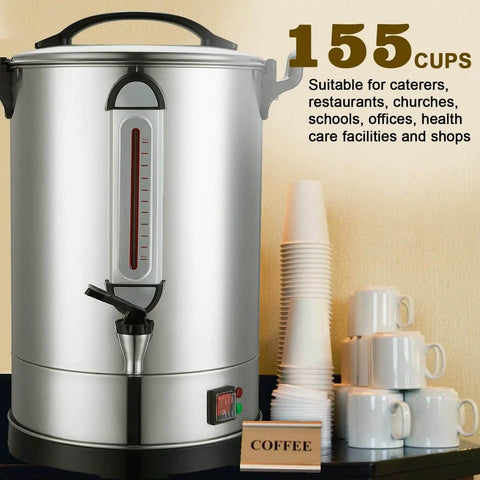Massive Commercial Coffee Urn With 155 Cup Capacity Dual Layer Industrial Grade Stainless Steel 1500W 120V Hot Water Dispenser For Catering Churches Restaurants Workhorse Keeps Coffee Hot All Day
