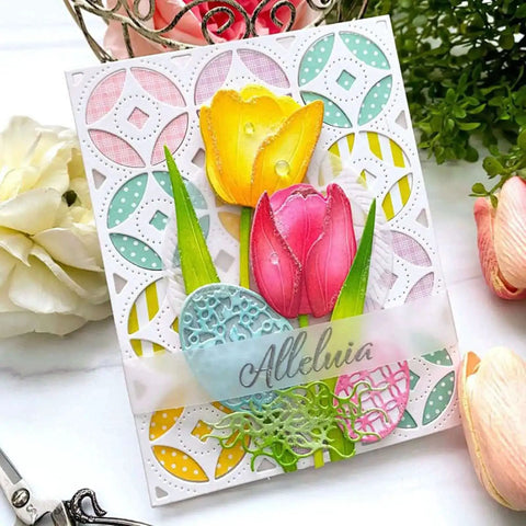 Dope Flower Die Cut Set For Card Making And Scrapbooking Metal Cutting Dies with tulip and lily card example.