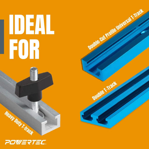 Go-To T Track Knob Kit With Threaded Knobs And 5/16-18 T Track Bolts shown in heavy duty, universal, and double track setups