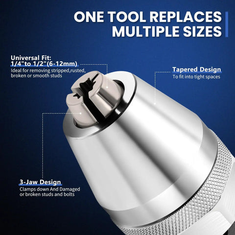 Heavy Duty Stud Extractor Set for Damaged Bolts and Studs, Removes 1/4 to 1/2 Inch Fasteners, Compatible With Impact Wrenches