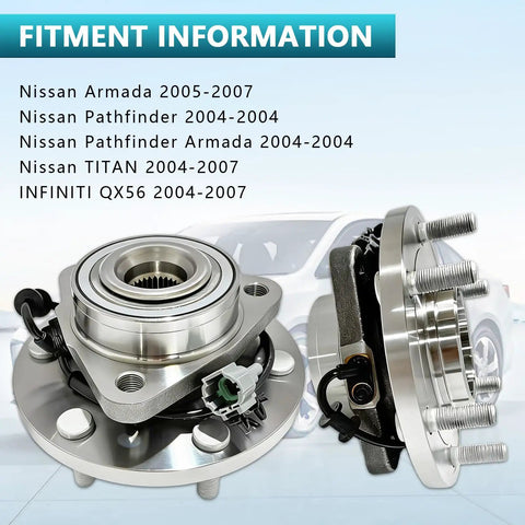 Direct Fit Front Wheel Bearing Hub Assembly 515066 Pair For Nissan Armada 2005 To 2007, Pathfinder 2004, Titan 2004 To 2007