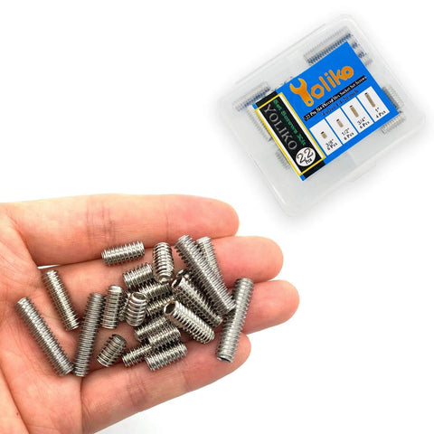 All Purpose 22Pcs Threaded Grub Screws Set 1/4-20 Inch Four Sizes Full Thread Cup Point 304 Stainless Steel Heavy Duty Hardware Kit visible