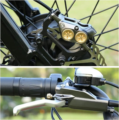 Kethvoz MTB hydraulic brake set with 4 pistons; front and rear calipers with 180mm rotors, black lever