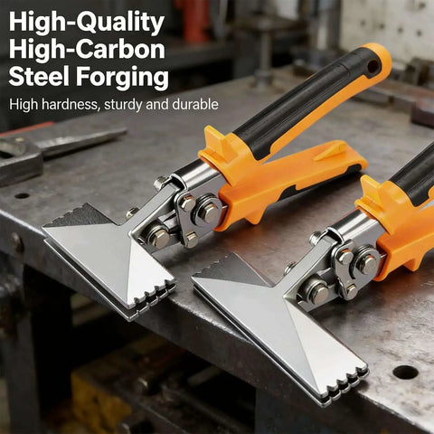 Two 3 Inch Sheet Metal Hand Seamers with CRV Steel Body and TPR Handle on a workbench