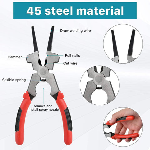4-Piece Welding Slag Removal Tool Set With 10 Inch Chipping Hammer, Coil Spring Handle, Multi-Functional Pliers, Wire Brush And Welding Gloves For Fast, Easy Metal Cleanup, Pro Grade Quality To Boost Your Job Site Efficiency