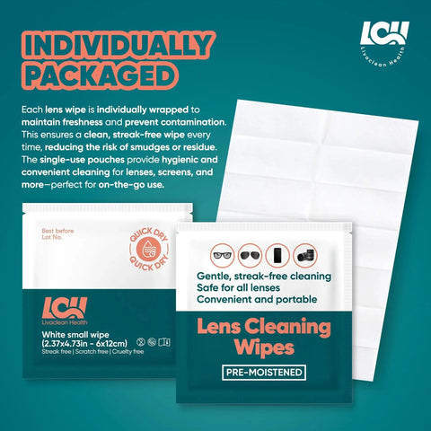 250 Count Lens Wipes For Eyeglasses Cameras And Screens Pre Moistened packaging with individually wrapped wipes