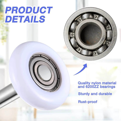 Close-up of nylon garage door roller, 24 Pack White Nylon Garage Door Rollers For 2 Inch Track Replacement Quiet High Load 6200ZZ