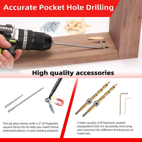 All Metal Pocket Hole Jig Kit With Quick Clamp And Dust Collection For Easy Use, Built To Last Pro Grade 3 Hole Pocket Hole Screw Jig System in use