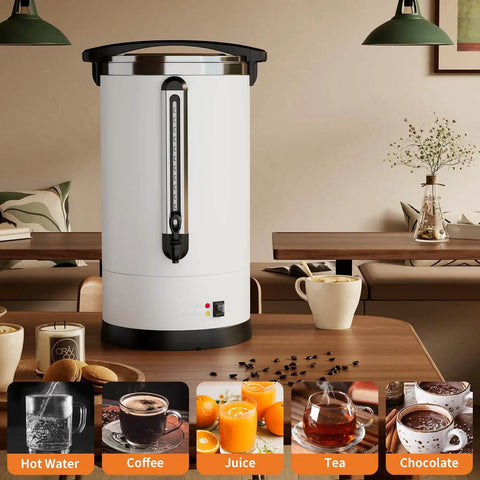 Massive 14L Electric Coffee Urn Double Wall Stainless Steel Commercial Beverage Dispenser on wooden table