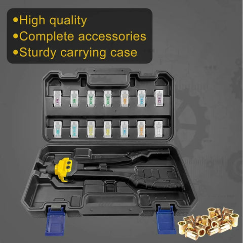 Rivet Nut Tool Kit With 140 Rivet Nuts And 14 Mandrels Metric And SAE, 16 Inch Long Hand Riveter Set in blow molded case