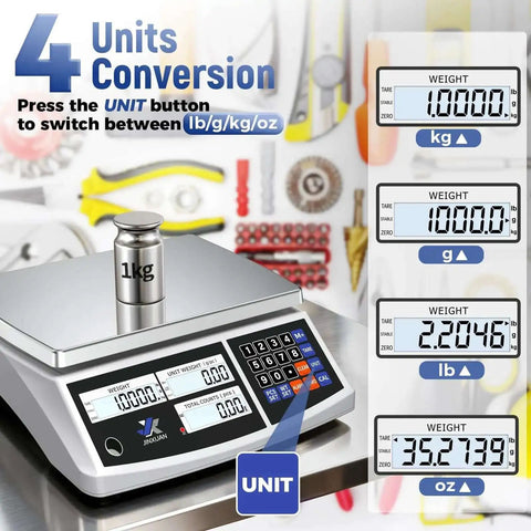 Heavy Duty Industrial Counting Scale 30kg 66lb with 0.1g precision, digital display showing unit conversions in lb g kg oz