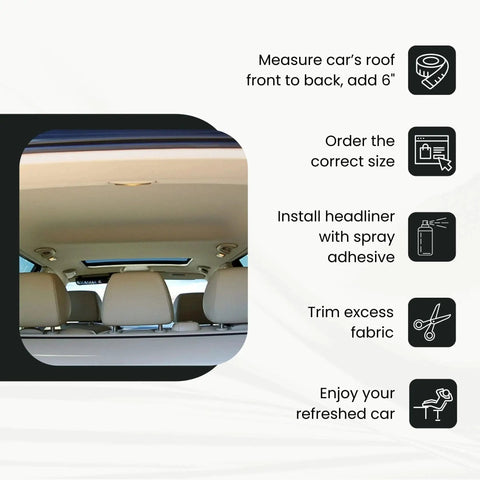 Installed Beige Headliner Fabric With Foam Backing For Car SUV Truck RV 60x54 in vehicle interior with installation steps