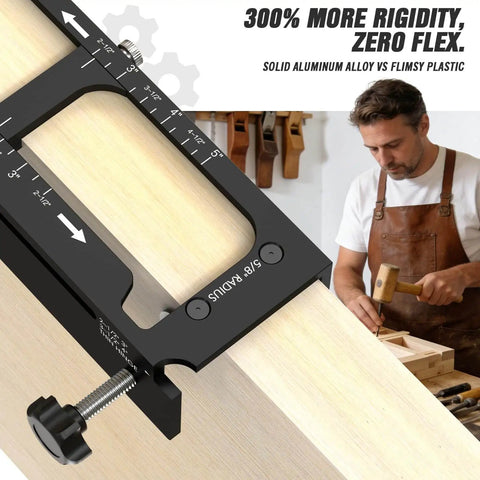 Rock Solid Aluminum Door Hinge Jig Router Template for Adjustable Mortising 2.5 to 5 Inch range, 6061 Anodized Aluminum.
