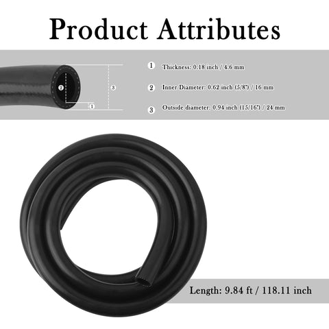Coiled black silicone heater hose, 16 mm ID x 24 mm OD, 9.84 ft long for coolant/water/air transfer
