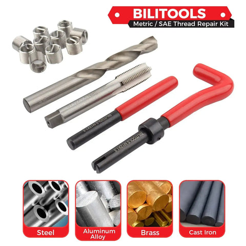 M6x1.0 Thread Repair Kit With HSS Drill For Helicoil Inserts showing tools and components including HSS drill and stainless inserts