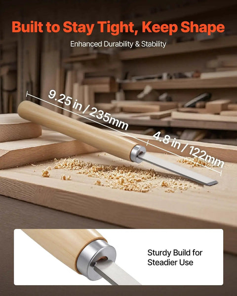 8-Piece Wood Lathe Tool Set With Carbon Steel Blades For Beginners To Pros showing single lathe chisel on wooden surface