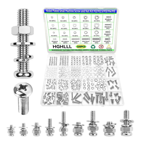 320 Piece Small Metric Machine Screws Set With Nuts And Washers, M2 To M5, Includes Lock And Flat Washers for RC Builds and DIY Projects