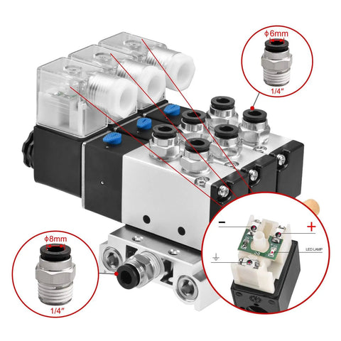 All-In-One Electrical Pneumatic Triple Solenoid Valve 4V210-08 DC24V PT1 Quarter Inch Port 5 Way 2 Position Internally Piloted Valve Kit