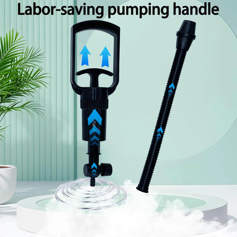 Ergonomic Vacuum Pump Handle With Quick Release Valve for Suction Rod Pumps, black plastic with textured grip, shown on table