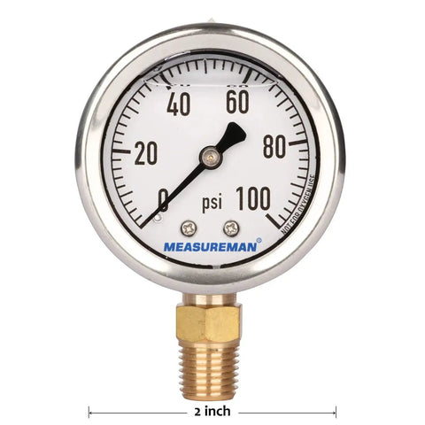 Heavy Duty 2 Inch Dial Glycerin Filled Pressure Gauge For Gas And Liquid Not Corrosive To Brass With Vibration And Pulsation Resistance