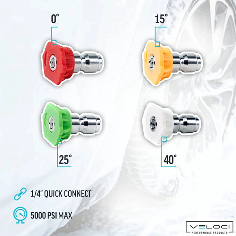 Bulk Stainless Steel Pressure Washer Nozzle Tips Set For 5000 PSI Quick Connect Fittings One Quarter Inch 0 15 25 40 Degree