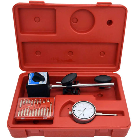 Dial Indicator With Magnetic Base 0 To 1 Inch Range One Thousandth Inch Precision Long Arm With Fine Adjustment Pro Grade Inspection Gauge set
