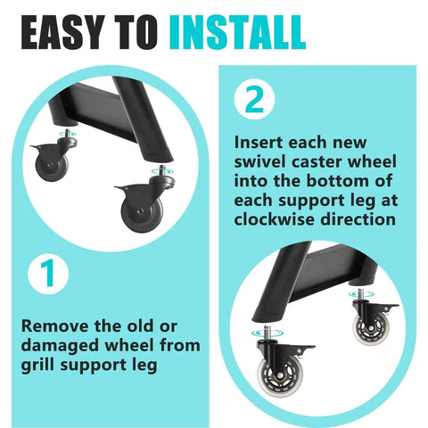 Installation guide for 3 Inch Swivel Caster Wheel With Brake Replacement For Pellet Grills HDW302 with instructions for easy setup.