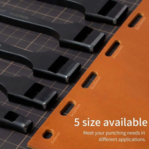 Pro Grade Leather Oval Hole Puncher For Watch Bands And Leather Crafting 5x25mm Martensitic Stainless Steel with 5 sizes shown