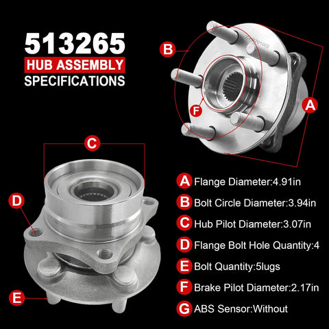 Pair Front Wheel Bearing Hub Assembly For Prius 1.5L 2004 2009 5 Lug Pattern Direct Fit Drop In Wheel Hub Bearing Module diagram