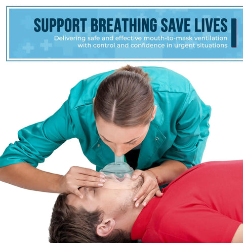 Woman performing CPR with Essential CPR Mask Kit For Adults And Infants Grab-And-Go Emergency Resuscitator Set Primacare RS-6848