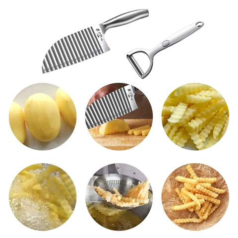 Crinkle Cutter Knife For Vegetables And Fruits With Stainless Steel Wavy Blade For Homemade Crinkle Fries And Chips Veggie Slices