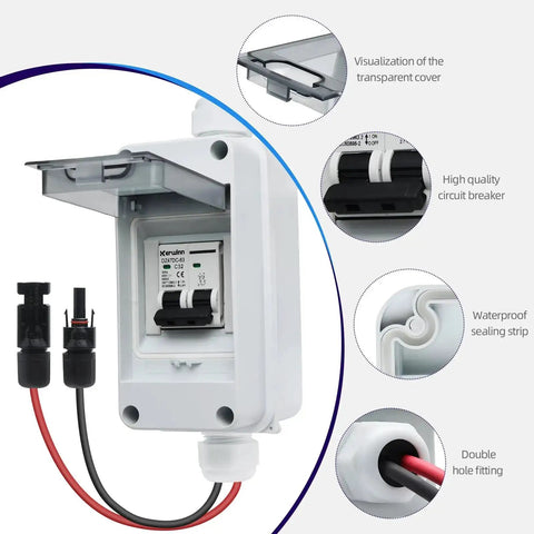 Solar Panel Disconnect Switch 30A 400V Mini Circuit Breaker Box IP65 Waterproof Dustproof for Grid and Off Grid Systems