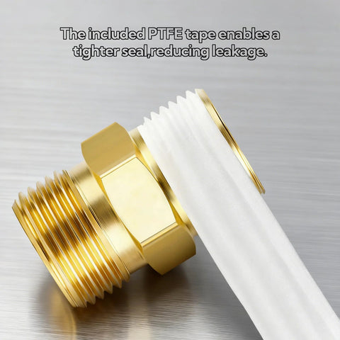 Brass compression pipe union fitting for 3/4-in tube OD, with PTFE tape, side view