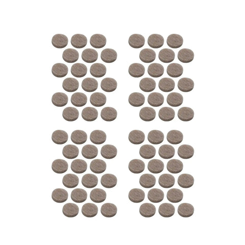 84-count beige Three-Eighths Inch Round Mini Self-Stick Furniture Felt Pads for hard floors laid out in grid.