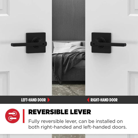 Casey Interior Privacy Door Lever With Lock For Bathroom And Bedroom Matte Black Reversible installation view