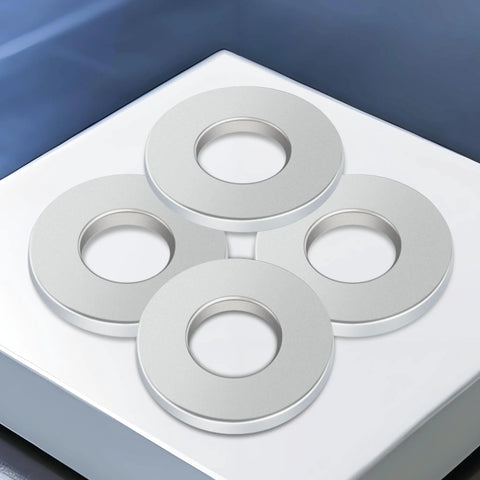 Flat stainless steel washers, 1/4 inch inner diameter, set of 4 shown