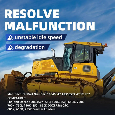 AT360574 speed sensor product image on a yellow crawler dozer with blue sky backdrop