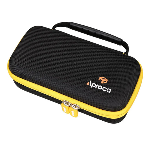 Front view of Carrying Case For Fluke 62 Max, 62 Max Plus, 64 Max and 59 Max Plus in black with yellow trim and zipper.