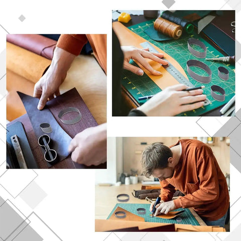 Elliptical Leather Punch Tool Set With Cutting Dies For Hole Punching High Carbon Steel DIY Leather Craft Kit in use