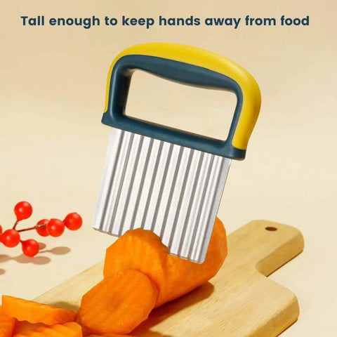 Crinkle Cutter Knife For Fries And Veggies, Durable 430 Stainless Steel Crinkle Fry Cutter with Protective Cover, yellow handle