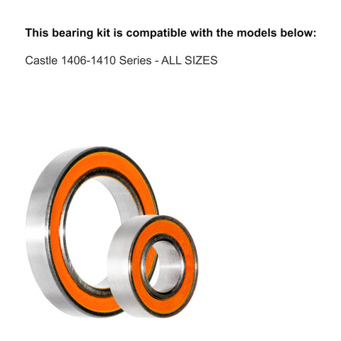 Bearings set: stainless and ceramic motor bearings with orange seals for Castle 1406-1410 Series.