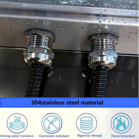 Two Pack One Quarter Inch 304 Stainless Steel Cable Sealing Sleeve And Three To Six Point Five Millimeter NPT Type Metal Joint Stress Relief Rope Clamp Long Thread Cable Threading Connector For Heavy Duty Harsh Environments in use.