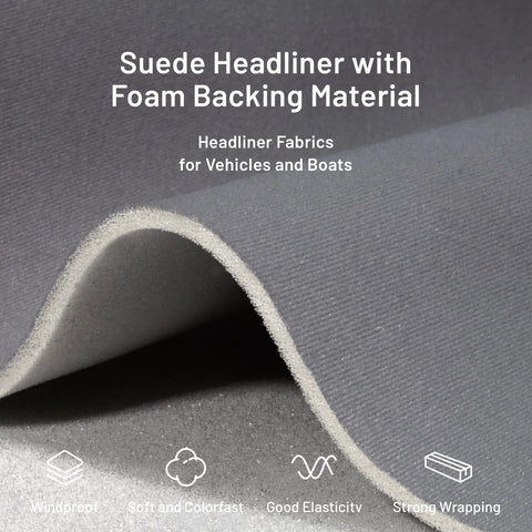 Auto Headliner Fabric 54x60 Gray Velvet With One Ninth Inch Foam Backing, close-up view of gray fabric with foam backing.