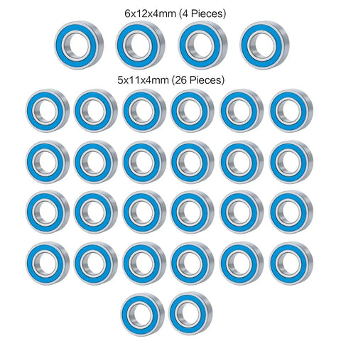 Steel Blue 30Pcs Ball Bearings Kit For 1 14 Tamiya RC Trucks Including 6x12x4mm And 5x11x4mm Bearings