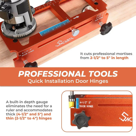 Metal Door Hinge Jig For Adjustable Router Template With 2.5 To 5 Inch Hinge Mortises, Universal Round Radius One Quarter Inch And Five Eighths Inch, Square Corner Template, Fits Most Hinges, Durable Metal Construction For Interior Doors