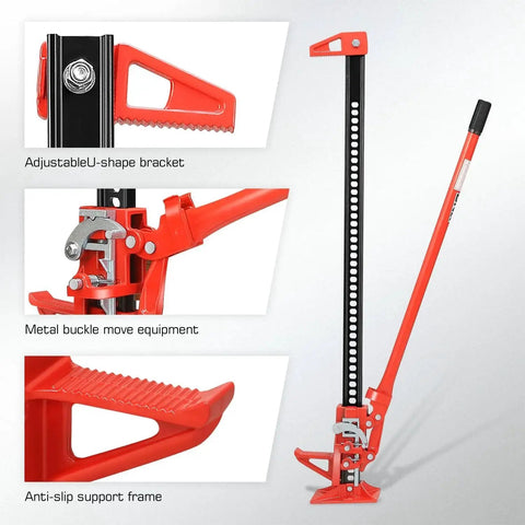 Universal 48 Inch Farm Jack Ratcheting 3 Ton Off Road Tool For Car Truck SUV with adjustable bracket and metal buckle details