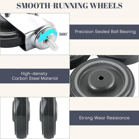 5 Inch Shopping Cart Caster Wheel Replacement Kit With Polyurethane Stepped And Full Tread Face Wheels showcasing precision sealed ball bearing and strong wear resistance.