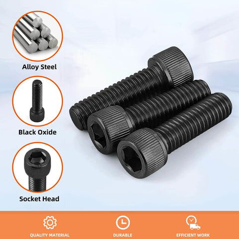 Heavy Duty 5/16-18 Socket Head Cap Screws 3/4 Inch Fully Threaded Allen Hex Drive Black Oxide 12.9 Grade Alloy Steel UNC Coarse